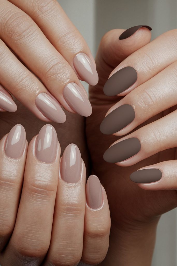 Comparison of glossy and matte bridal nail finishes under natural light