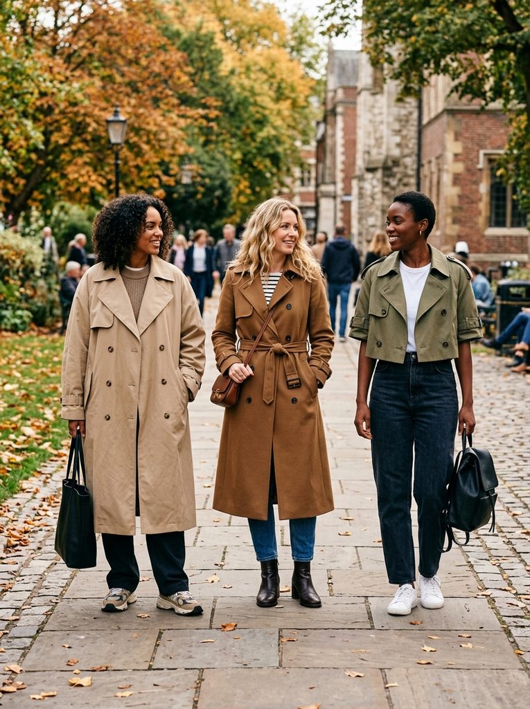 Cropped, midi, and oversized trench coats wearing woman